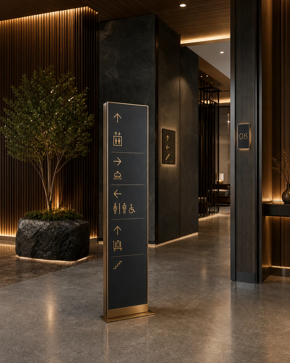 Hotel signage and wayfinding system