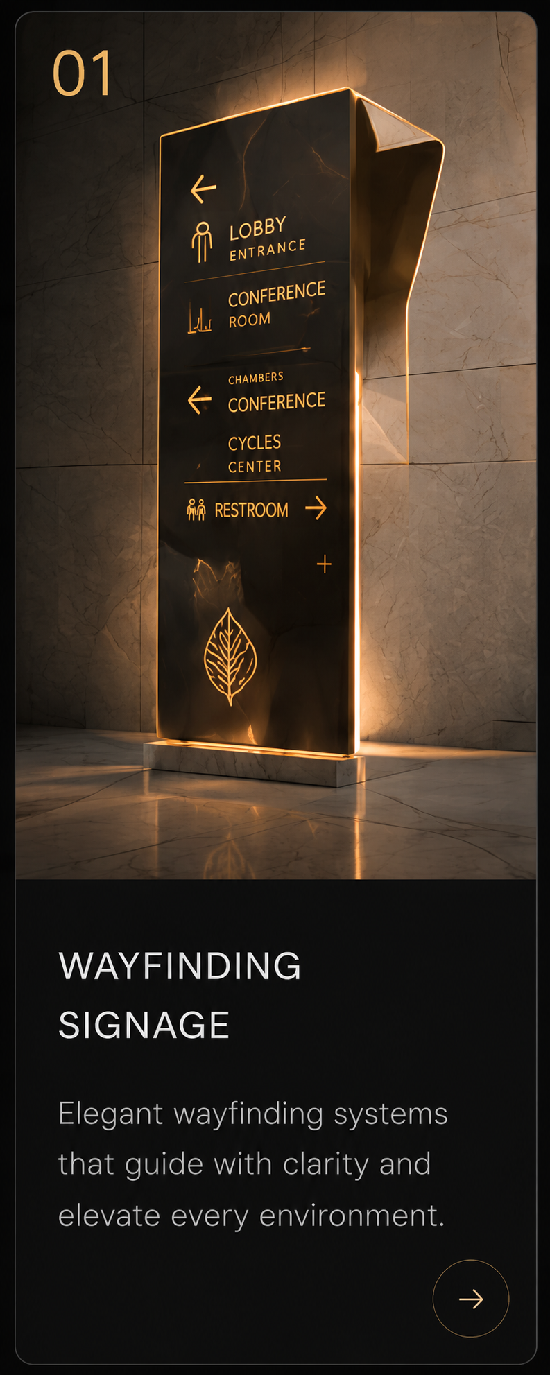 Premium freestanding wayfinding signage in a hotel interior